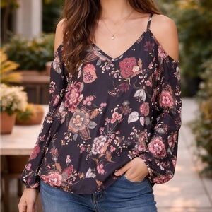 NSR Floral Cold Shoulder Boho Romantic Long Sleeve Top Size XS